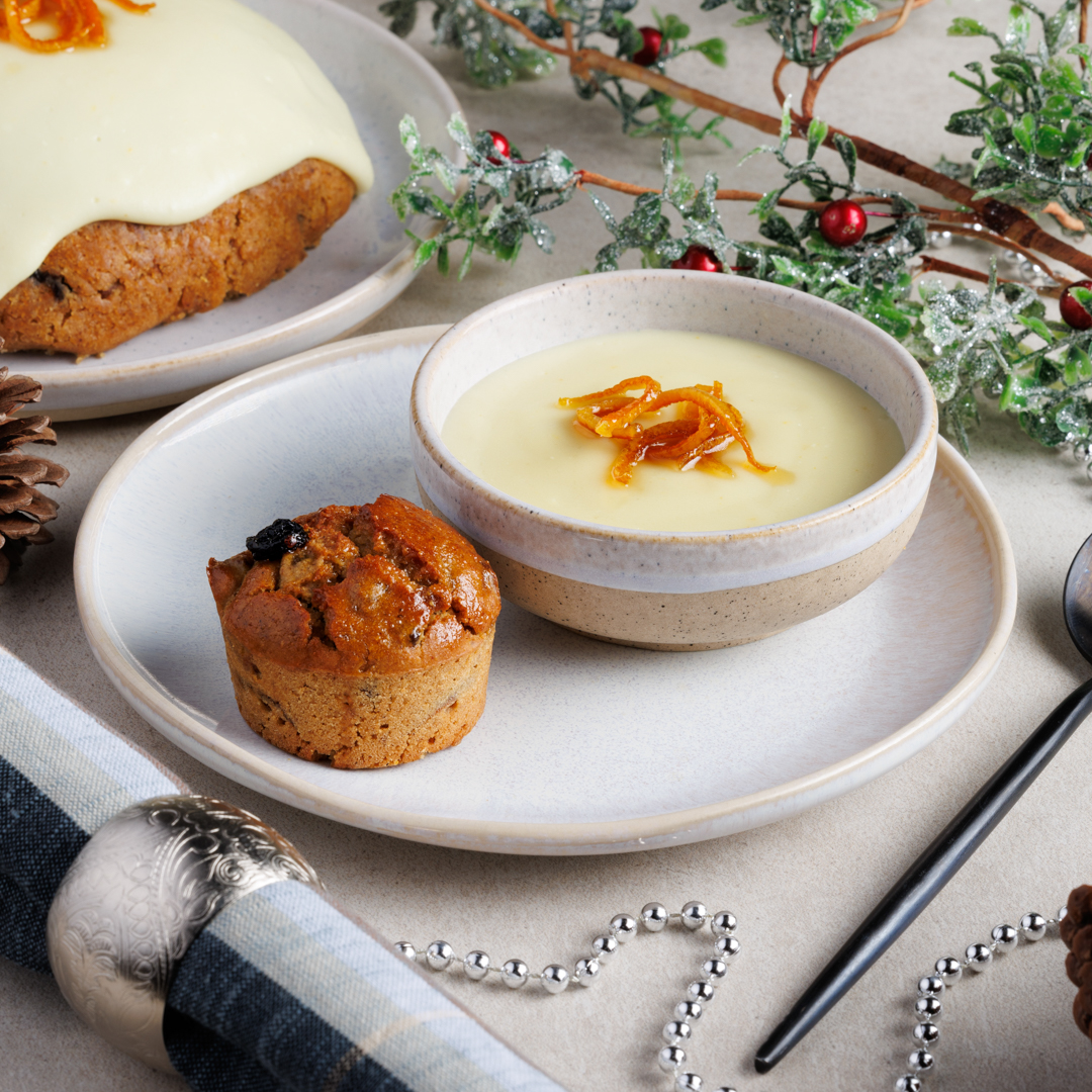 Christmas Spiced Fruit Cake with Vanilla Bourbon Custard